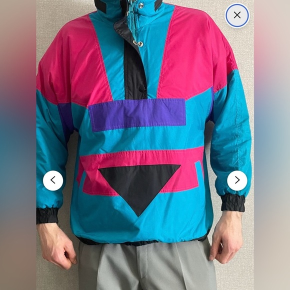 Colorblock Pullover Neon Pink Anorak Fleece Lined Snap Jacket Large Retro G4‎ - Picture 1 of 14